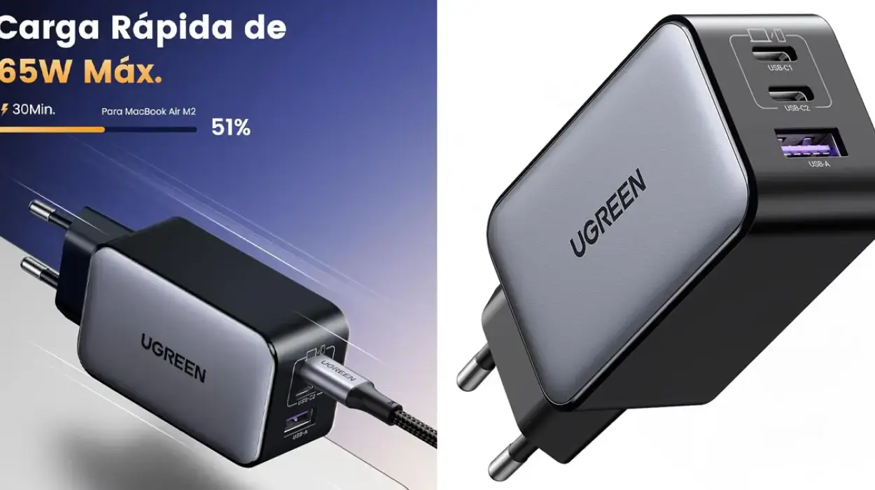 Chollo Cargador múltiple UGREEN Nexode de 65W con USB y 2x USB-C por sólo 20,74€ (-31%)