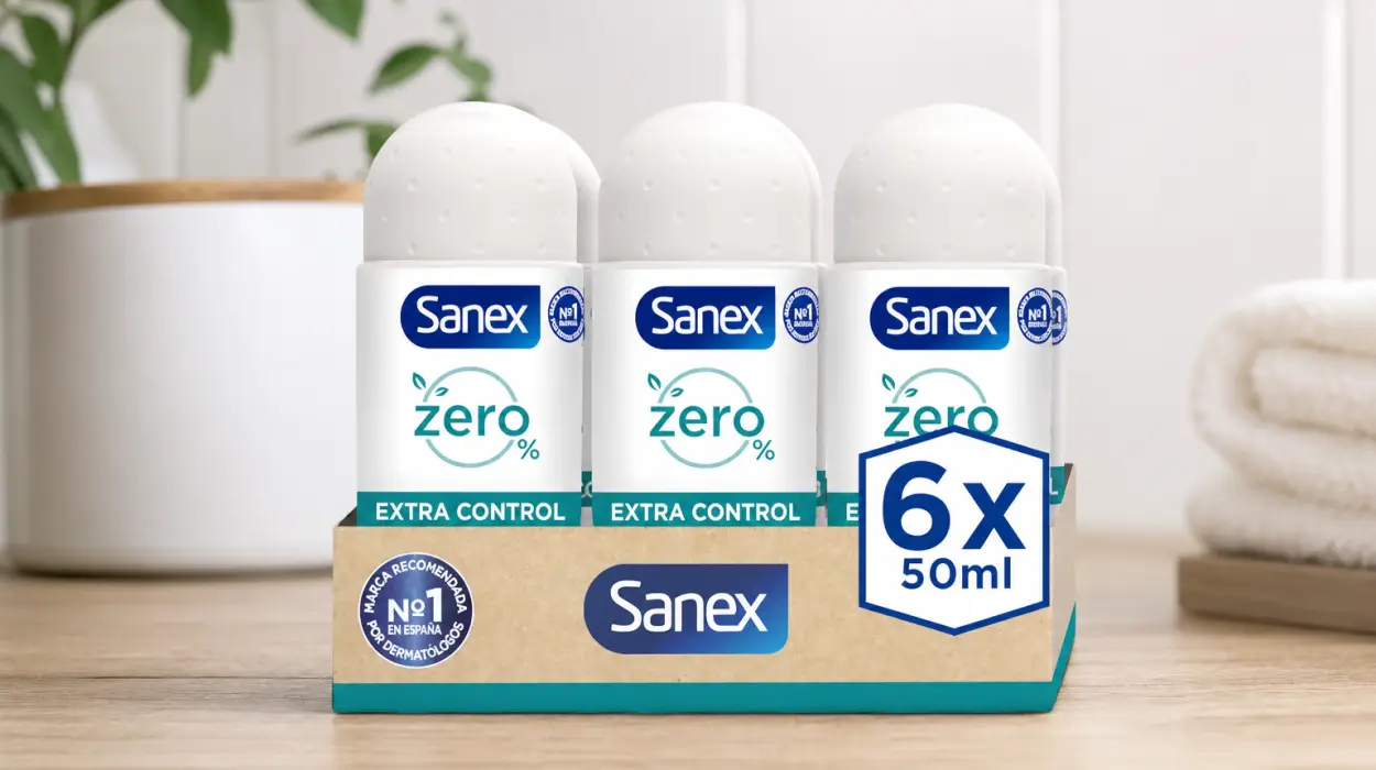 Pack x6 desodorantes roll-on Sanex Zero% Extra Control unisex por sólo 9,16€ (-35%)