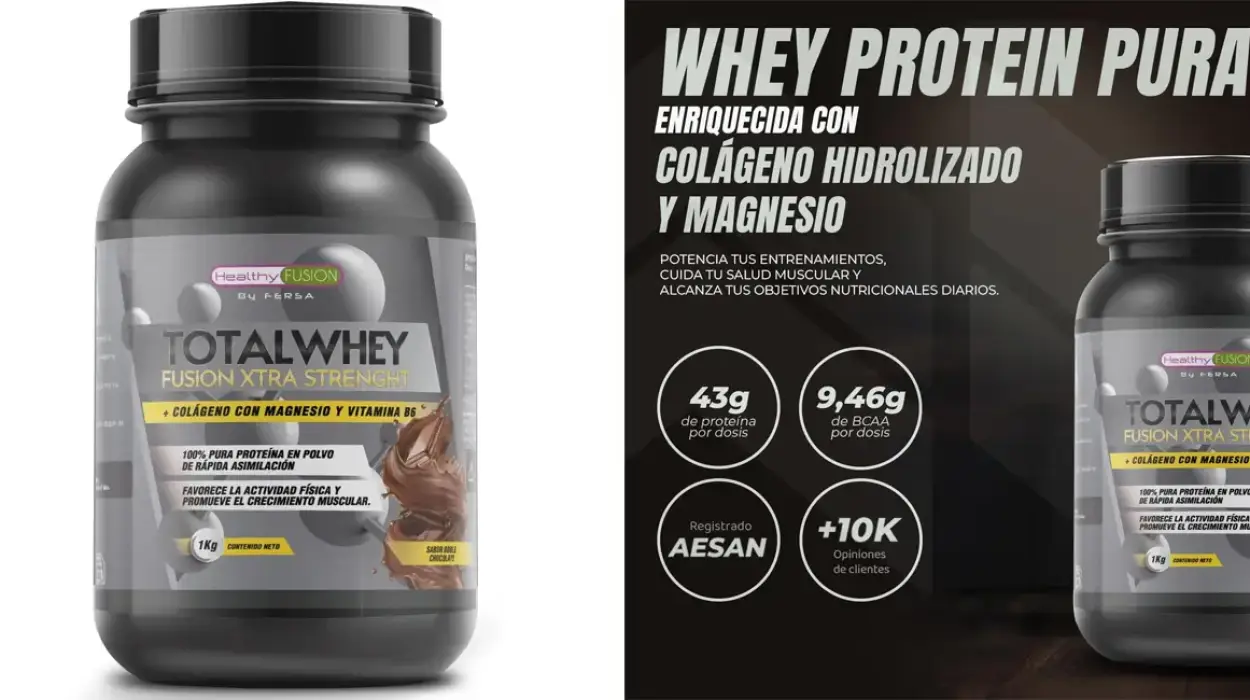 Chollo Suplemento Healthy Fusion Whey de colágeno y magnesio Doble Chocolate de 1 kg por sólo 22,36€ (-25%)
