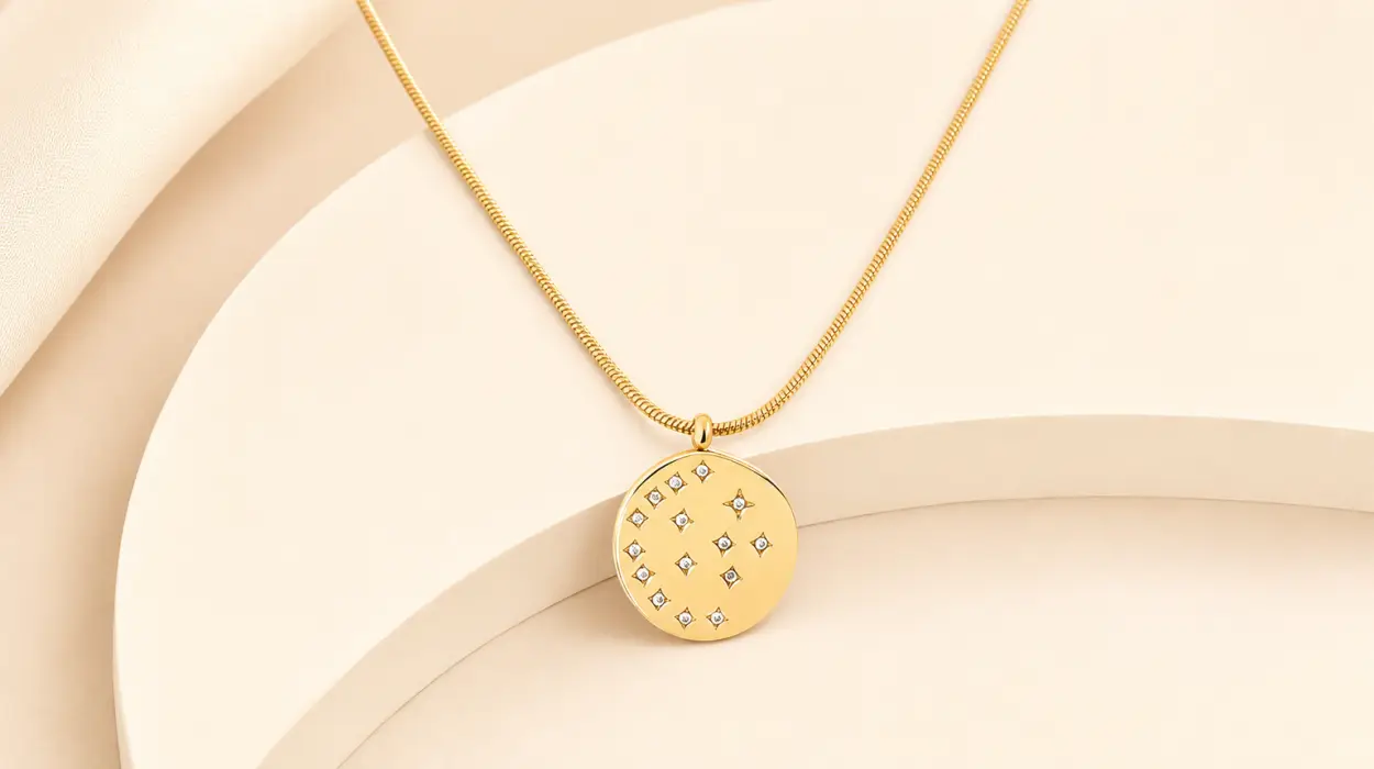 Collar Singularu Bling con medallón, baño de oro de 18 kt y circonitas para mujer por sólo 11,72€ (-10%)