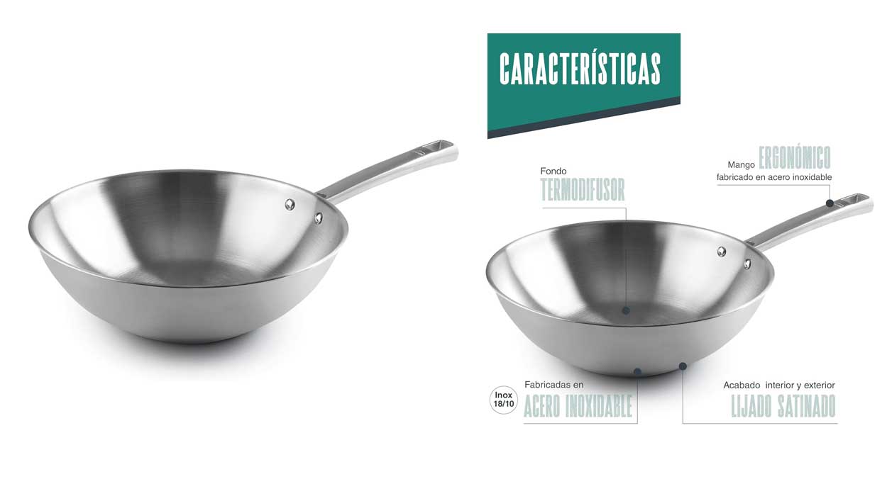 Chollo Wok Lacor Foodie de acero inoxidable 28 cm por sólo 32,35€ con envío gratis (-19%) ¡Top ventas!