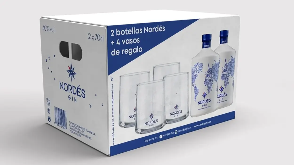 Chollo Pack Nordés Gin Premium con 2 botellas de 70 cl y 4 vasos por solo 43,92€ con envío gratis (-17%)