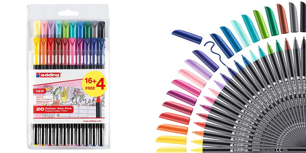 Chollo Pack con 16+4 Rotuladores Edding E1200-20-Bts de colores surtidos por sólo 9,95€ (31% de descuento)
