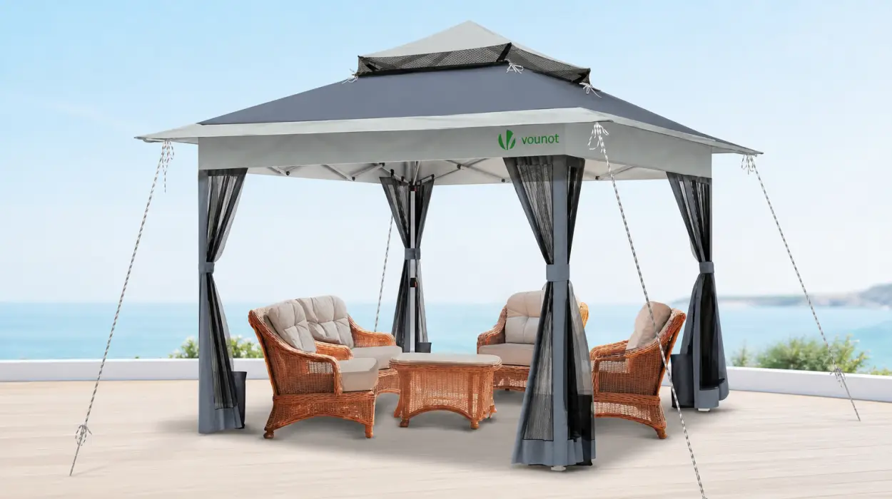 Carpa cenador Vounot plegable de 3,6 x 3,6 m con laterales de malla por sólo 79,99€ con cupón y envío gratis (-50%)