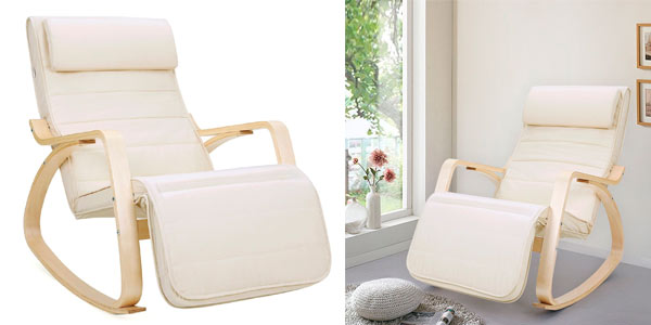 Chollo Silla mecedora Songmics con reposa piernas de ángulo ajustable por sólo 62,50€ con cupón y envío gratis (-35%)