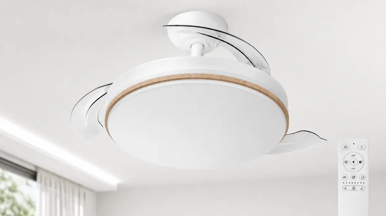 Ventilador de techo con luz LED, aspas retráctiles y mando a distancia por sólo 23,55€ con cupón y envío gratis (-59%)
